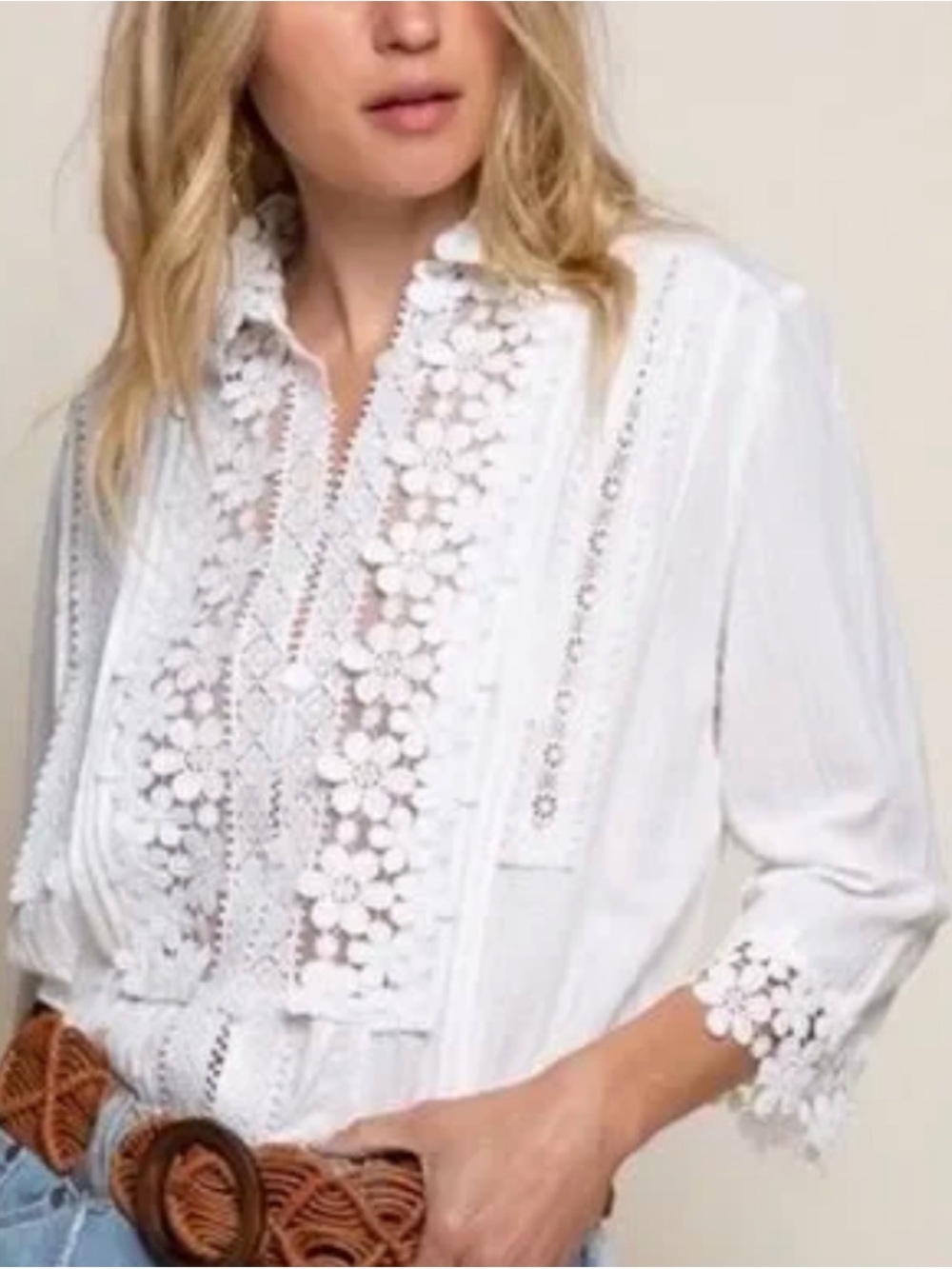 POL x Freckle Poppy Women's White Crochet Lace Top